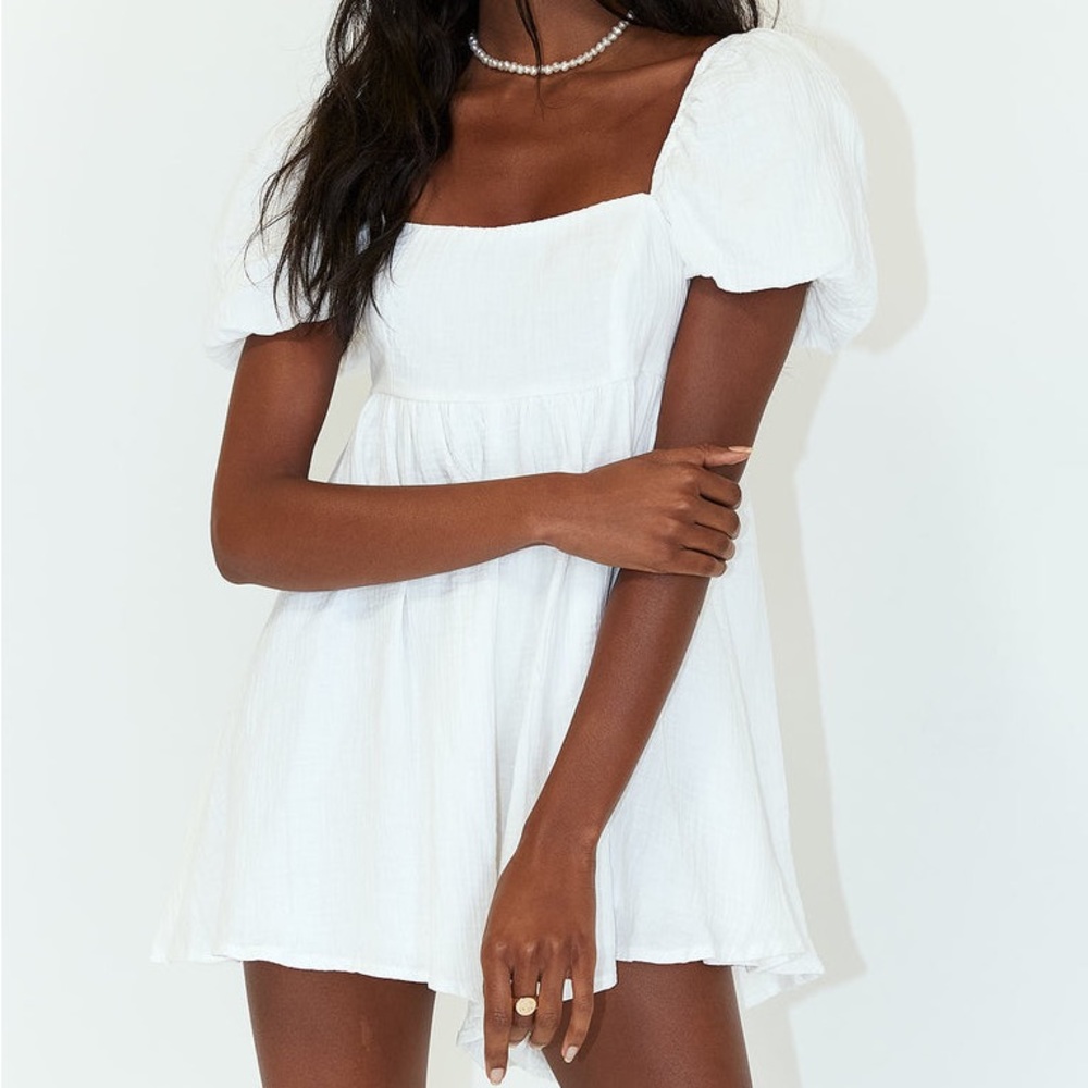 Princess Polly White Square Neck Puff Sleeve Mini Dress